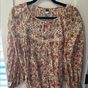 Old Navy Pink and Cream Relaxed Pleated Blouse